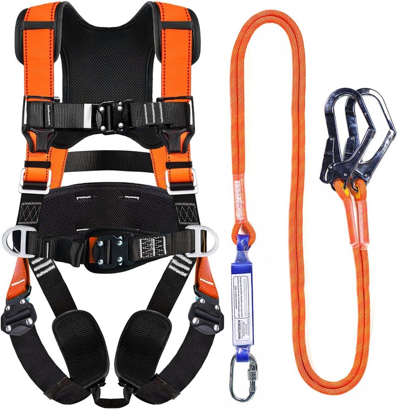 Whitedew Fall Protection Premium Safety Harness with Shock Absorbing Lanyard, Vented & Padded Shoulder, Legs & Back - Upgrade 4 Quick Buckles (Orange) - Image 1